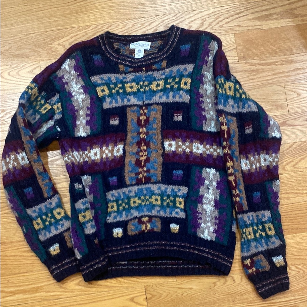 Vintage Tricots St Raphael Medium Wool Fair Isle Crewneck Sweater